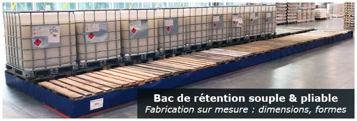 Bac de rétention souple, pliable et amovible avec équerres pour stockage de cubitainers IBC